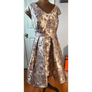 Oleg Cassini Metallic Floral Brocade High Low Cocktail Dress Size 16 Pockets